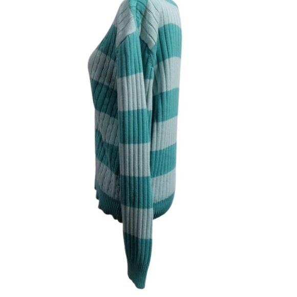 Vintage Duck Head Sweater Long Sleeve Tiffany Blue Striped 100% Cotton Size M - Picture 6 of 9